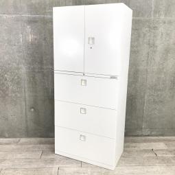 【オフィス書類をスッキリ整理！大容量の人気上下書庫セット】■オカムラ(okamura)製　レクトラインシリーズ　両開き(2段収納)＋3段ラテラル　書庫セット　■ホワイト　■シリンダー錠【IB】/597552