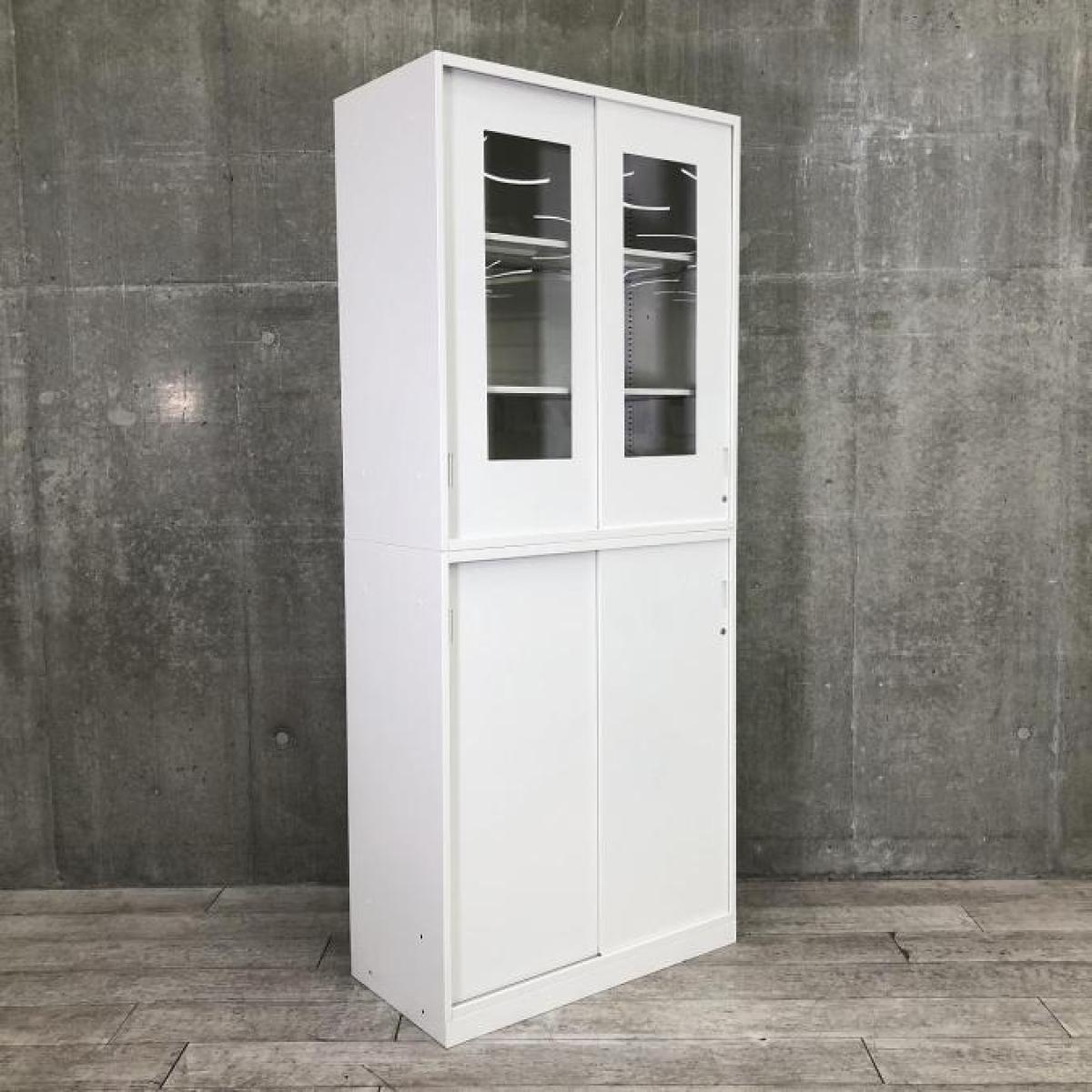 【神戸市で直接取引希望】エイアイテック (AITECH) キャビネット ホワイト 中古】エスキャビネット イトーキ/ITOKI ハイキャビネット／引き違い＋