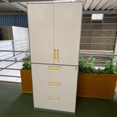 【中古】ユニフレックス BWZ-SU59P81W コクヨ（KOKUYO） ハイキャビネット／両開き＋3段ラテラル