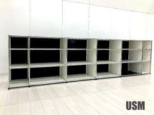 【引き取り限定】USMハラー　６連3段キャビネット　ピュアホワイトｘグラファイトブラックｘライトグレー　サイドボード　D500 OPOPOP
