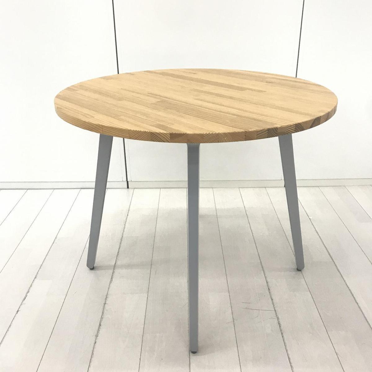 【在庫入替セール品】希少/オススメ/レア　ウチダ(UCHIDA)製　レムナ(LEMNA)シリーズ　丸テーブル　W900×H720㎜　■4本脚：シルバーメタリック　■天板：ナチュラルファインウッド
                        レムナ
                                    中古
            