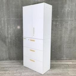 【在庫入替セール品！（本在庫限定価格）】【人気の上下書庫セット！オフィス書類を大量に収納！】■ウチダ（UCHIDA）製　ハイパーストレージ（HS）シリーズ　両開き＋3段ラテラル　書庫セット　H2150㎜　ハイキャビネット　■ホワイト　■シリンダー錠　※日焼けあり