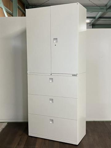 【中古】レクトライン  オカムラ（okamura） ハイキャビネット／両開き＋3段ラテラル