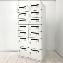 【省スペースに多人数分ご利用頂けます！】2列・薄型5段・厚型2段収納　メールボックス付　ダイヤル錠　ホワイト　非常解除キー無　メールロッカー　モバイルロッカー
■イトーキ/シンライン(THIN LINE)/ホワイト　14人用ロッカー