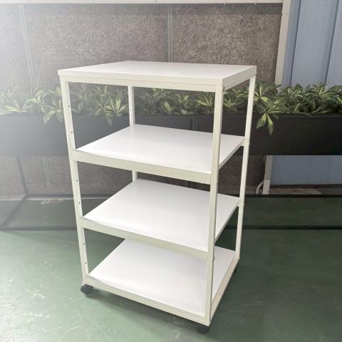 【中古】キャスター付き 電話台・プリンター台 ホワイト 入荷しました!移動もラクラクな収納付きワゴンタイプ|オフィスの電話台・複合機台・プリンターラックにおすすめ|中古オフィス家具をお探しならオフィスバスターズ福岡博多店までお気軽にお問い合わせください!