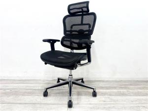 【定価約14万円】【【限定1脚】中古では珍しいヘッドレスト付き 最高級の座り心地!】■エルゴヒューマン/プロ ■肘付ハイバックチェア ■ブラック ■大型独立ランバーサポート ヘッドレストつき 可動肘