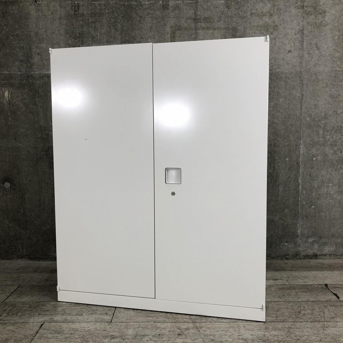 オカムラレクトラインスチール製 両開き書庫 ホワイト 収納棚