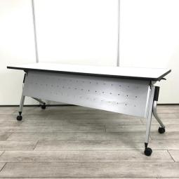 【折り畳み収納が秀逸！フレキシブルに活躍する便利アイテム！】■プラス(PLUS)製　リネロ(Linello)シリーズ　サイドスタックテーブル　ミーティングテーブル　フラップテーブル　■幕板付き　■幅：1800mm　■ホワイト
