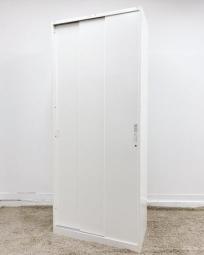 省スペース/バックヤード/2022年製 オカムラ(okamura)製 レクトラインシリーズ 引き違い書庫 (3枚引き戸タイプ)ハイキャビネット W900×D450×H2150mm ■シリンダー錠 ■ホワイト