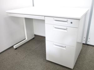 【7/7(火)入荷予定の商品となります！】【カギ作成可能！】【シンプルなホワイト片袖机！　人気のPLUS製、幅1100mmコンパクトサイズ！】■片袖机　PLUS(プラス製)　LEEDシリーズ　■W1100　■ホワイト
