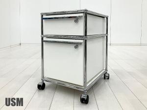 USM Haller / USMハラー　ロールボーイ 2段ワゴン　ピュアホワイト 鍵付 キャスター付