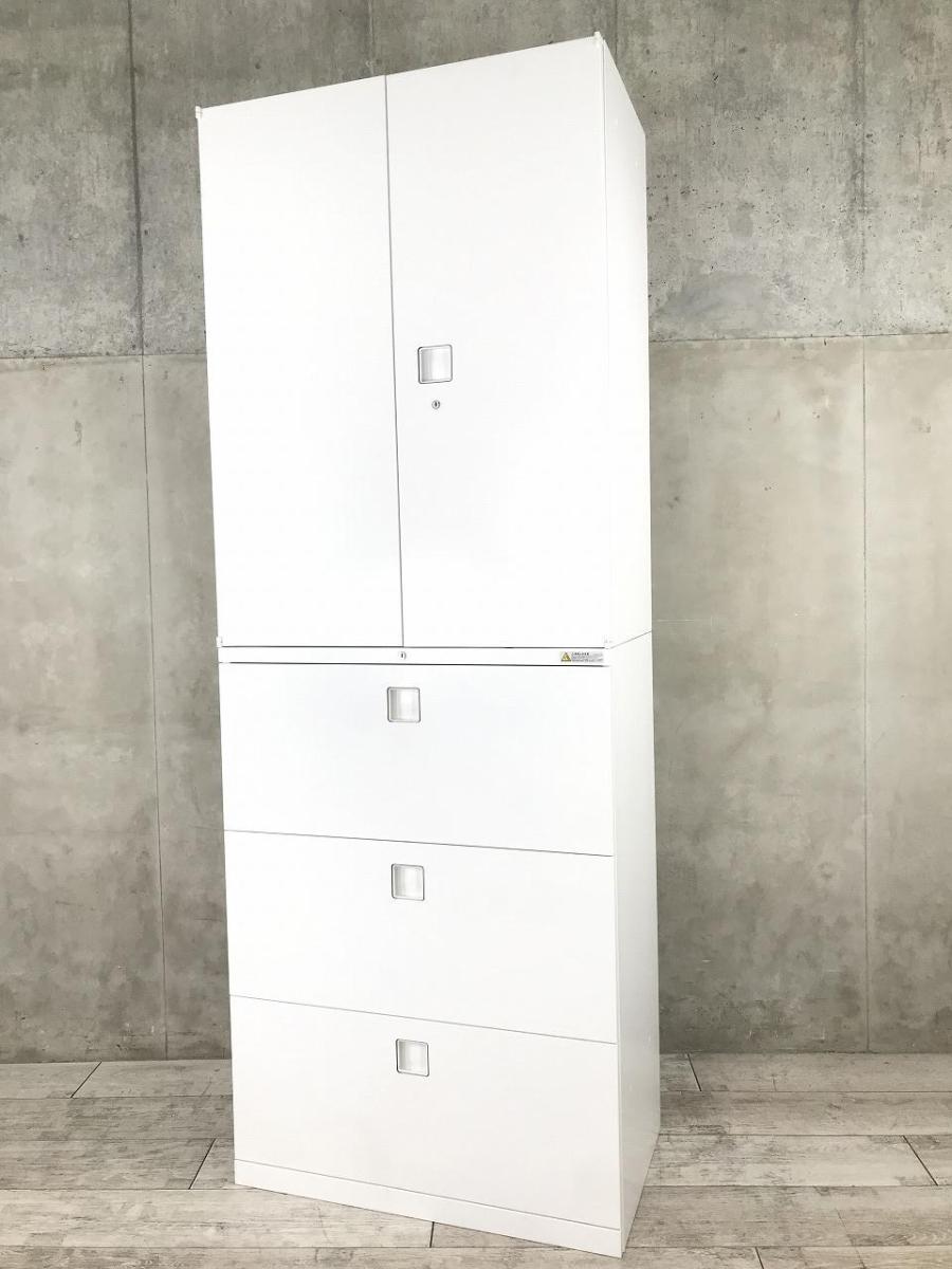 中古】レクトライン オカムラ/okamura ハイキャビネット／両開き＋3段 