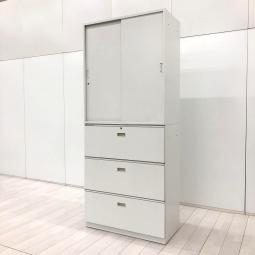 【省スペース化に嬉しい味方！これ1台で書類整理の問題が解決！上下で6段分の大容量収納！】■イトーキ（ITOKI）製　シンラインシリーズ　書庫セット（2枚引き違い+3段ラテラル）　■シリンダー錠　■ホワイト/594269　オフィスバスターズ　水戸サテライト　大子町　北茨城市　高萩市　日立市　常陸太田市　常陸大宮市　那珂市　東海村　ひたちなか市　城里町 水戸市　笠間市　茨城町　大洗町　小美玉市