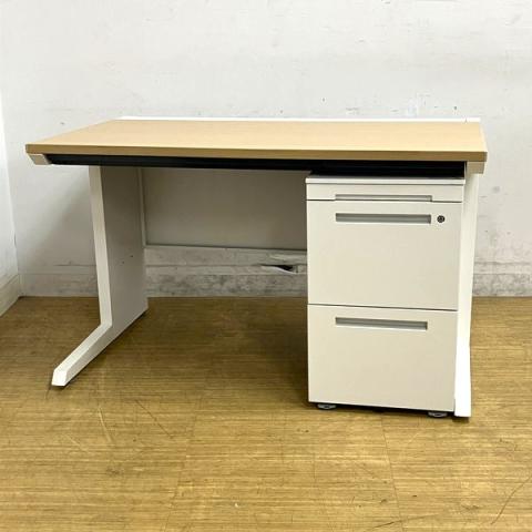 イトーキ　CZR　疑似的な片袖机（平机＋3段ワゴンのセット）　定番の使いやすいW1200　センター引き出し付き　天板：ファインウォールナットライト　脚・ホワイト【愛知・名古屋・豊田・静岡・浜松】