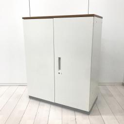 【定価約12万円】【収納物を見渡しやすい定番の両開き書庫！A4ファイルも楽々収納！】■プラス（PLUS）製　L6シリーズ　両開き書庫　ローキャビネット　■シリンダー錠　■ホワイト　天板：ナチュラル
