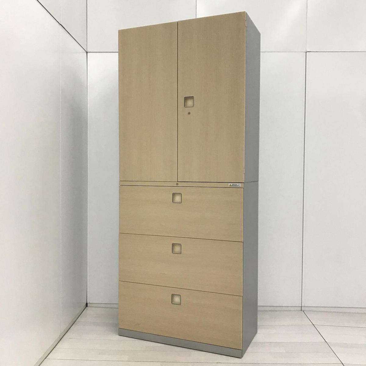 中古】レクトライン オカムラ/okamura ハイキャビネット／両開き＋3段