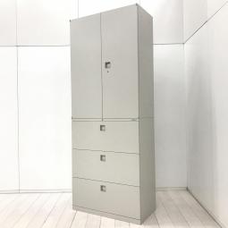 【オフィスの書類をまとめて整理！取っ手がどの方向からでも開くマルチハンドル！人気の書庫セット！】■オカムラ(okamura)製　レクトライン(Rectline)シリーズ　書庫セット(両開き＋3段ラテラル)　H2300mm　■シリンダー錠　■グレー　【弊社使用欄：A01079937 / A01079938】