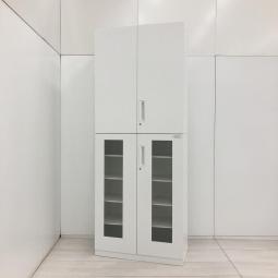 【在庫入替セール品！】中身を確認できる！人気のガラス書庫セットが入荷！大容量の高さ2300㎜タイプ！
■コクヨ/エディア/ホワイト　書庫セット/両開き＋ガラス両開き