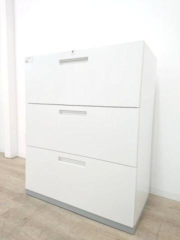 【在庫入替品】【2台限定価格!】【定価約12万円】【フラットで美しいデザインとホワイトカラー3段ラテラル書庫】■イナバ リベスト 3段ラテラル書庫 おつとめ品【T7】
