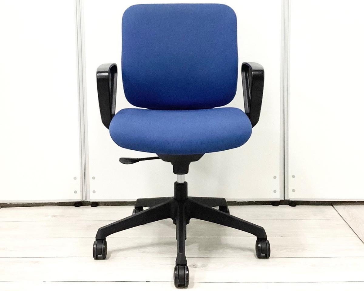 中古品　カウンターチェア　ブルー① 中古】CG-Rチェア CN43R 0410 オカムラ/okamura 肘付ローバックチェア