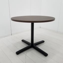 【高さ調節可能でミーティングからスタンディングワークまで対応！】■オカムラ（okamura）製　 丸テーブル　ミーティングテーブル　ワークテーブル　■昇降機能付き　H720～100mm　■天板：木目ブラウン