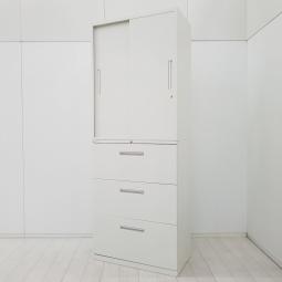 【収納力抜群の書庫セット！引き違い＋引き出しタイプの人気の組み合わせ！】■イナバ（Inaba）製　TFシリーズズ　引き違い書庫＋3段ラテラル書庫　書庫セット　ハイキャビネット　H2175㎜　■2枚引き戸　■シリンダー錠　■ホワイト