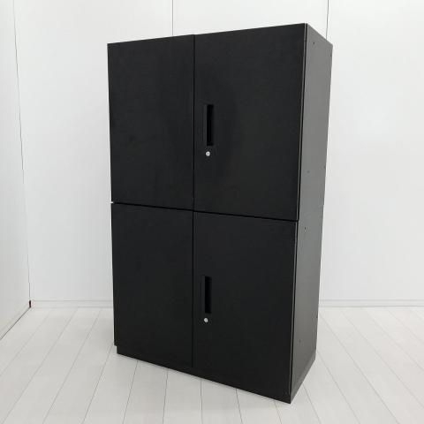 【収納物を見渡しやすい定番の両開き書庫!A4ファイルも楽々収納!】■プラス(PLUS)製 両開き+両開き書庫セット W900×D450×H1490mm ■シリンダー錠 ■ブラック