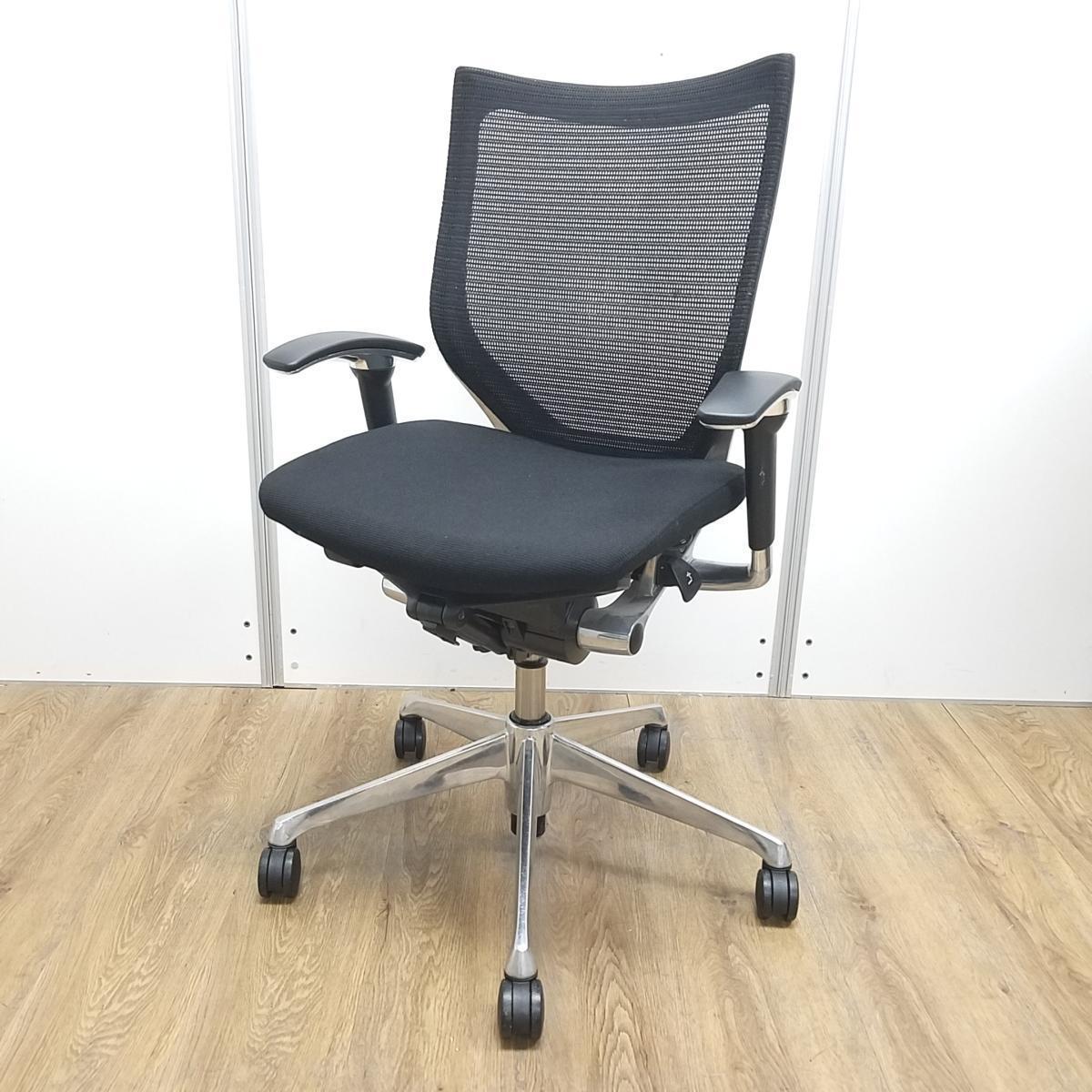【okamura】オカムラ バロンチェア メッシュ ネイビー 肘付 中古】バロンチェア オカムラ/okamura 肘付ローバックチェア 605941