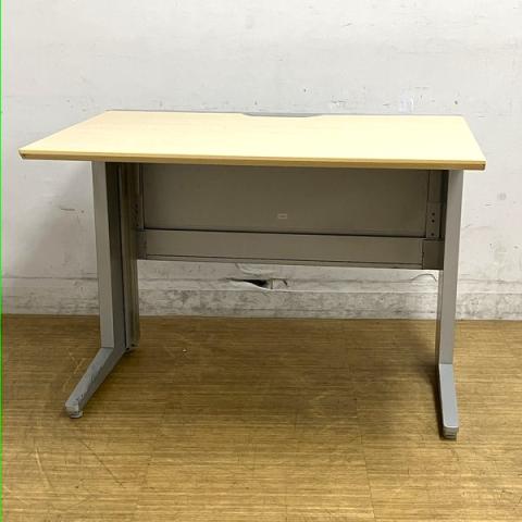 フリースタンディングデスク　オカムラ　プロユニット　平机　ナチュラル天板（MK37）/L字脚　W1000のコンパクトサイズ　幕板付き【愛知・名古屋・豊田・静岡・浜松】
