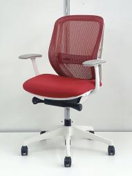 【西】◆オカムラ　シルフィー　ローバック　メッシュ　固定肘　レッド　ホワイトフレーム　【福岡西店】【九州】【中古オフィス家具】【中古家具】【チェア】【椅子】【イス】