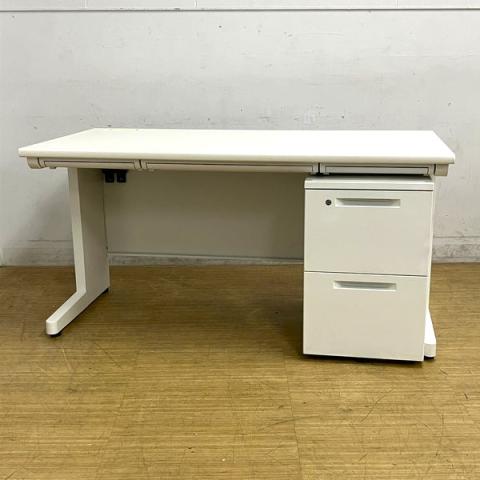 平机(ナイキ製)+2段ワゴン(コクヨ製)の片袖机セット 定番のホワイトカラー W1400×D700のゆったり使用できるサイズ感 引き出し付き 鍵付き【愛知・名古屋・豊田・静岡・浜松】