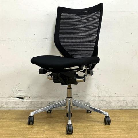 【在庫入替セール】オカムラの人気シリーズ バロンチェア 背メッシュ 座クッション ローバックモデル ブラック×ポリッシュ脚 【愛知・名古屋・豊田・静岡・浜松】