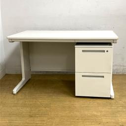 平机（TOYOSTEEL）＋2段ワゴン（コクヨ/iS）のセット　片袖机として利用可能　ホワイト　コードホール2カ所　幅1200mmの定番サイズ　【愛知・名古屋・豊田・静岡・浜松】