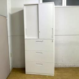 コクヨ　エディア　書庫セット　上：2枚引き違い扉　下：3段ラテラル　鍵付き　シリンダー錠　ホワイト　施錠管理もできて書類保管にうってつけ【愛知・名古屋・豊田・静岡・浜松】