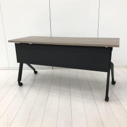 ☆W1500×D600mm！【スタイリッシュなデザイン！】■オカムラ　平行スタックテーブル　幕板付　天板プライズウッド　ブラック脚　■フレキシブルにご利用頂ける！折りたたみテーブル！【Okamura　FLAPTOR】【ABW】