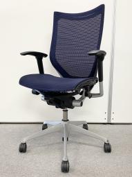 【残り1脚の為、お安く！】【オカムラ製バロンチェア】肘付きハイバック　ダークブルー シルバーフレーム 背メッシュ 座メッシュ
