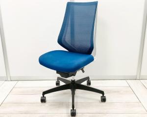 【在庫セール品：2脚限定】（T8）■コクヨ（KOKUYO）製　デュオラ（Duora）チェア　肘無ハイバック　■プルシアンブルー×ホワイトシェル　■背面メッシュ【二重フレーム構造がもたらすしなやかで美しい背もたれ機能！　簡易操作で自分に合った姿勢をサポート！】