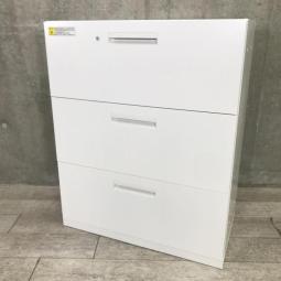 【書類を一気に収納！大型取っ手で開け閉めしやすい！】■ウチダ(UCHIDA）製　ハイパーストレージ（HS)シリーズ　3段ラテラル書庫　ローキャビネット　■シリンダー錠　■ホワイト