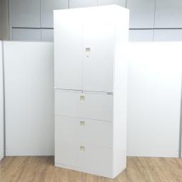 (t8)【商品入替のため、残り2台限り】【把手日焼け】オカムラ製　レクトライン 　ホワイト　シリンダー錠　オフィスの書類をスッキリ整理！　大人気レクトラインの上下書庫セット！　ハイキャビネット　両開き＋3段ラテラル　上下書庫セット！！