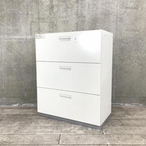 【在庫入替セール】■プラス(PLUS)製 L6シリーズ 3段ラテラル ローキャビネット W900×D450㎜ ■ホワイト ■シリンダー錠【弊社使用欄:A01035218】