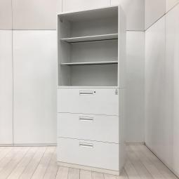 【収納力抜群の書庫セット！オープン＋3段ラテラルタイプの使いやすい組み合わせ！】■コクヨ(KOKUYO)製　 エディア(EDIA)シリーズ　オープン＋3段ラテラル　書庫セット　ハイキャビネット　H2150㎜　■ホワイト　■シリンダー錠