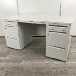 【広々としたワークスペースと収納力で作業効率アップ！上長デスクとしてもオススメ！】■ウチダ(UCHIDA)製　スカエナ(SCAENA)シリーズ　両袖デスク　■W1400×D700×H720㎜　■配線Sタイプ　■ホワイト