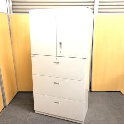 これ1台で書類整理の問題が解決！上下で5段分の大容量収納！
■イトーキ/シンラインシリーズ(THIN LINE)/ホワイト　書庫セット（両開き+3段ラテラル）　W900×D450×H1790㎜　■シリンダー錠