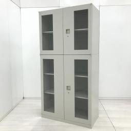 【希少品入荷！】【視認性に優れたガラス製の上下両開き書庫セット！】■オカムラ(okamura)製　レクトライン(Rectline)シリーズ　両開き＋両開き　書庫セット　W900×D450×H1820㎜　■ガラス扉　■シリンダー錠　■グレー　【弊社使用欄：A01091281 / A01091282】