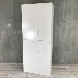 【A46段収納可能！　これ1つで大量の書類を収納できます！】■コクヨ製　エディアシリーズ　上下書庫セット　上段：両開き　下段：3段ラテラル　■ホワイト ※奥行き400ｍｍ（T8）