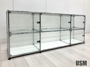 USMハラー　3列2段 キャビネット　ピュアホワイトｘガラス　鍵付き　D350