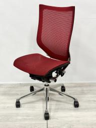 【人間工学に基づいた快適設計でワーカーの姿勢をサポート！】■オカムラ　バロンチェア　レッド　ハイバック　座面メッシュ　ポリッシュ脚　【Okamura　Baron】★※愛知※名古屋※豊田※三重