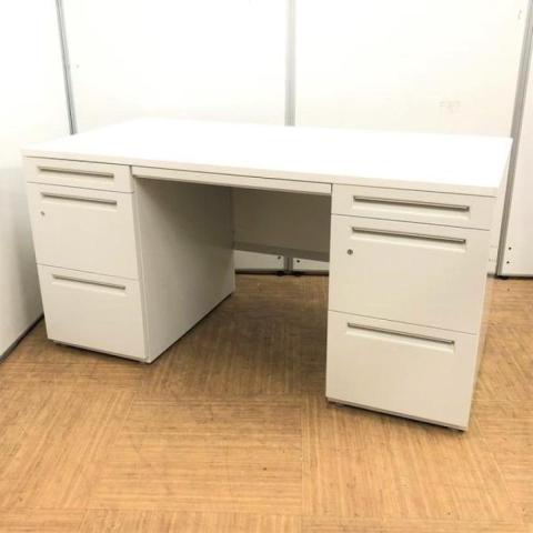【在庫入替セール】内田洋行 スカエナ 両袖机 Ktype 開閉式配線カバーを備えたケーブルリンクに適したモデル W1400 ホワイト【愛知・名古屋・豊田・静岡・浜松】