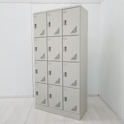 【希少商品】【オフィスやスクールの玄関に！】■オカムラ（okamura）製　シューズボックス　下駄箱　12人用　3列×4段　扉付　W900×D400㎜　■シリンダー錠　■グレー