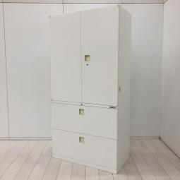 【オフィスの書類をまとめて整理！取っ手がどの方向からでも開くマルチハンドル！人気の書庫セット！】■オカムラ(okamura)製　レクトライン(Rectline)シリーズ　書庫セット(両開き＋2段ラテラル)　H1810㎜　■シリンダー錠　■ホワイト　【弊社使用欄：A01089442 / A01089481】